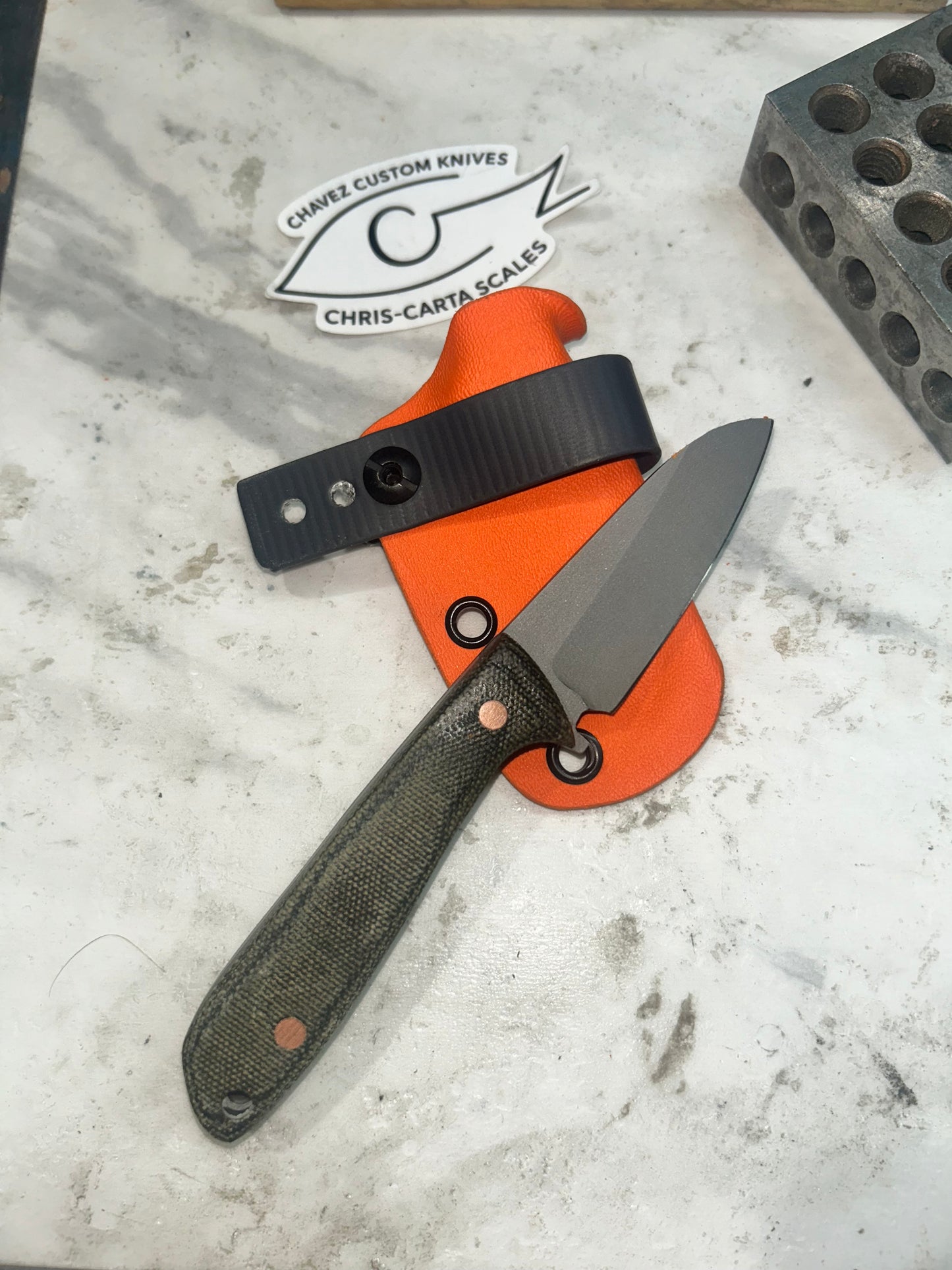 Pocket Rocket | Green Canvas Micarta + Copper Pins