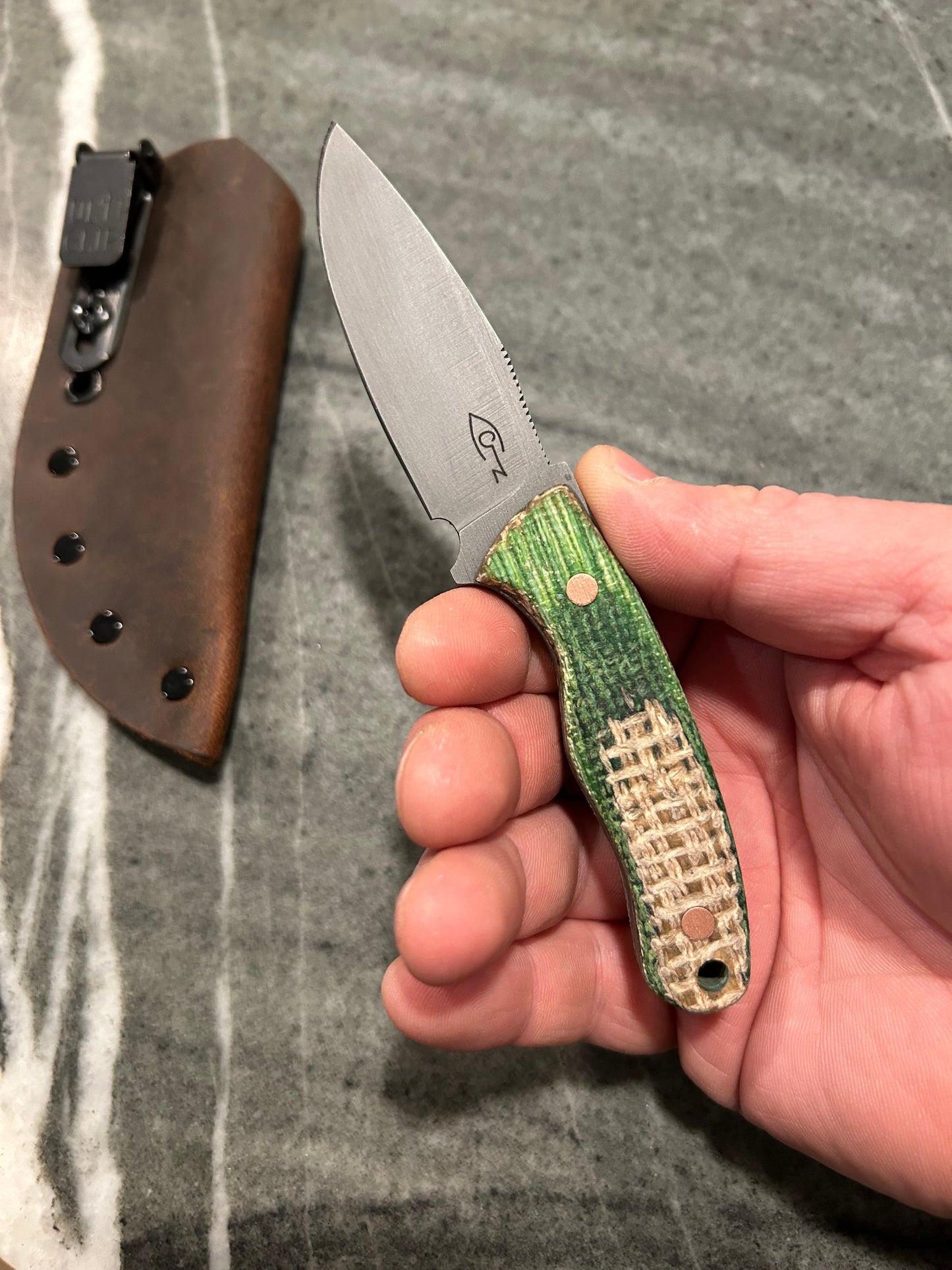 6.2” Carry Series - The Step - Green Burlap Machine & Copper Pins