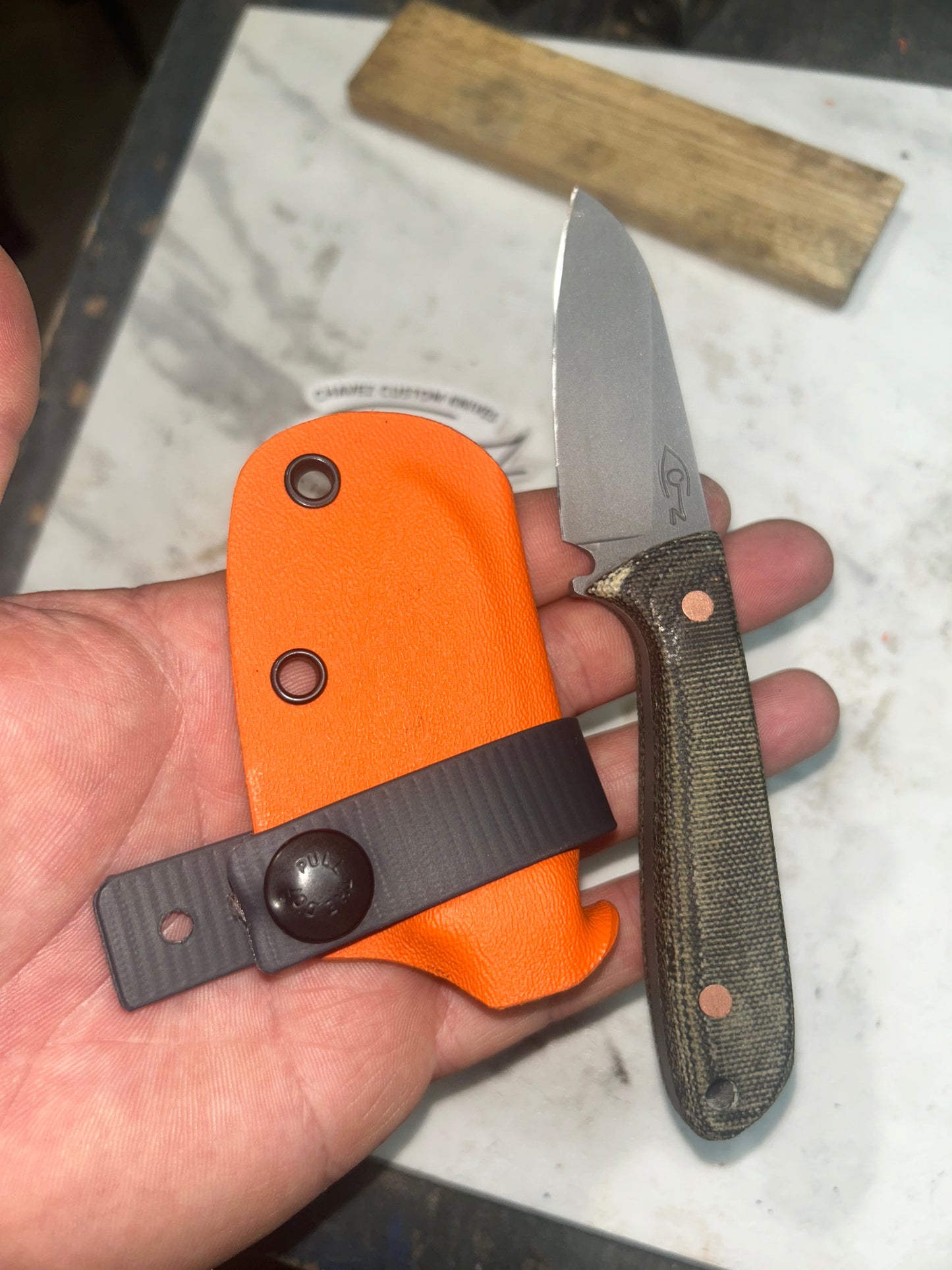 Pocket Rocket | Green Canvas Micarta + Copper Pins